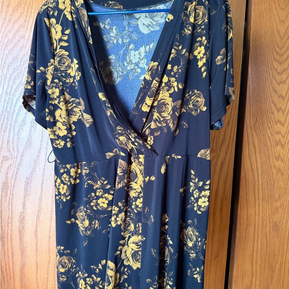 Torrid Black and Gold Floral Wrap Blouse